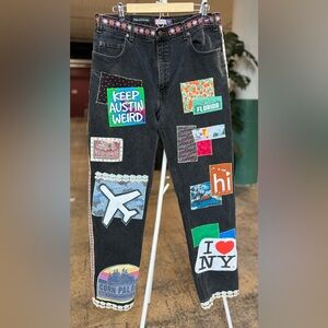 USA travel patchwork collage upcycled jeans
